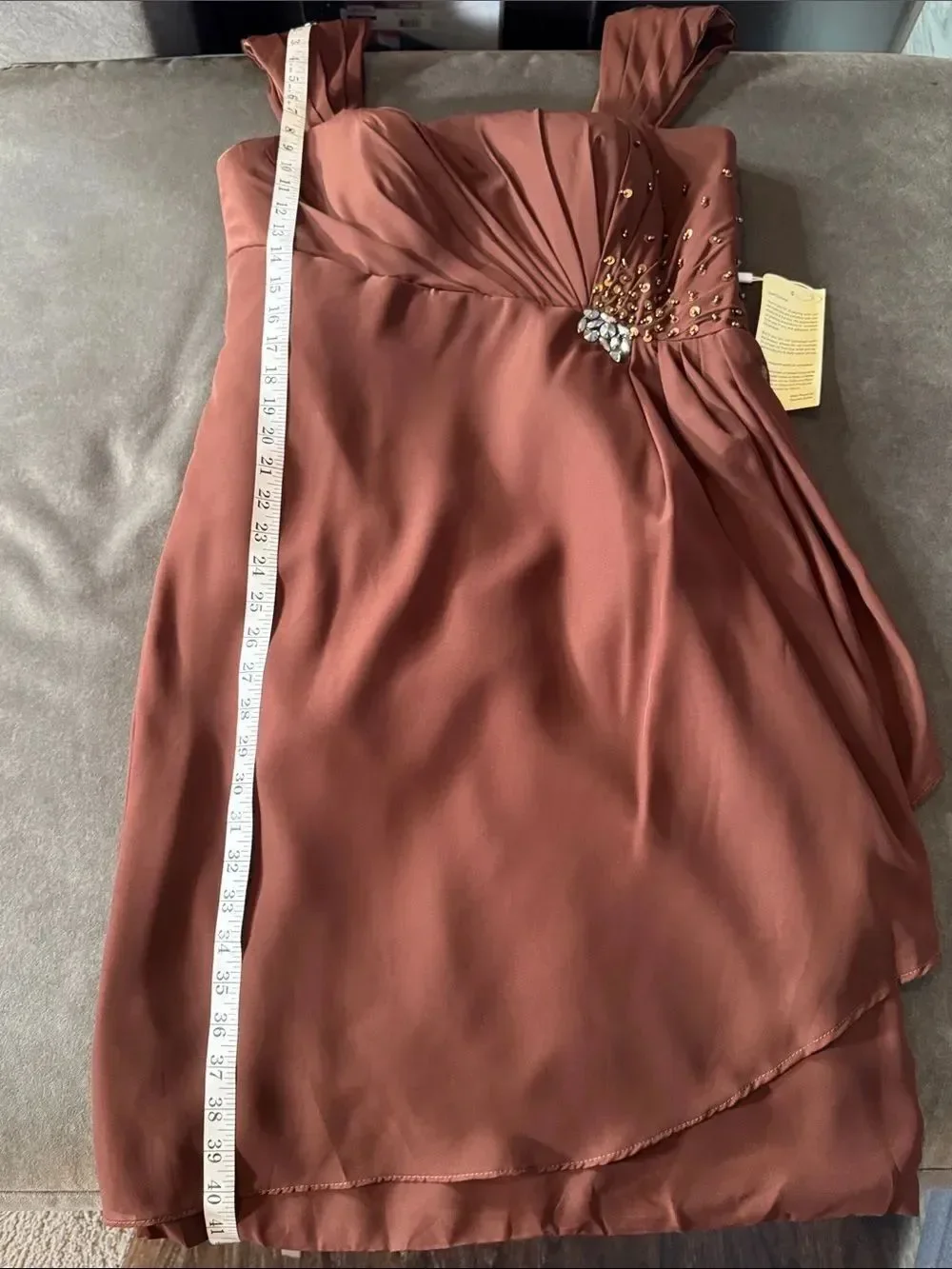 Women’s Brown Chiffon Formal Mother of the Bride Dress Draped Jacket Size 14 NWT